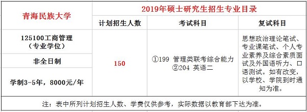 青海民族大学2019年MBA招生简章