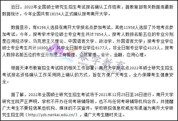 南开大学发布2022年MBA报名人数！
