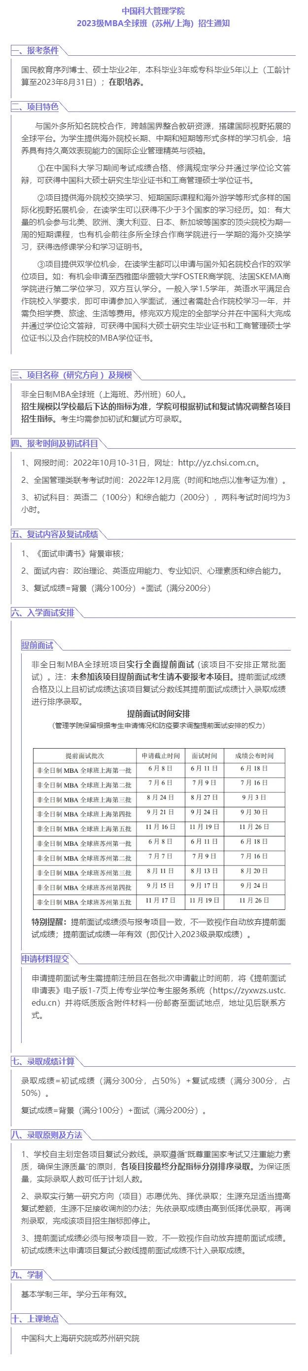 中国科学技术大学2023级MBA全球班（苏州/上海）招生通知