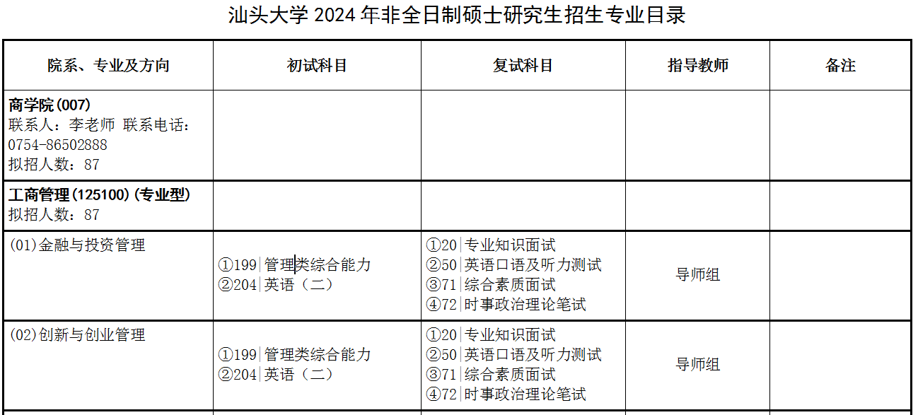 汕头大学商学院24年非全日制MBA招生简章