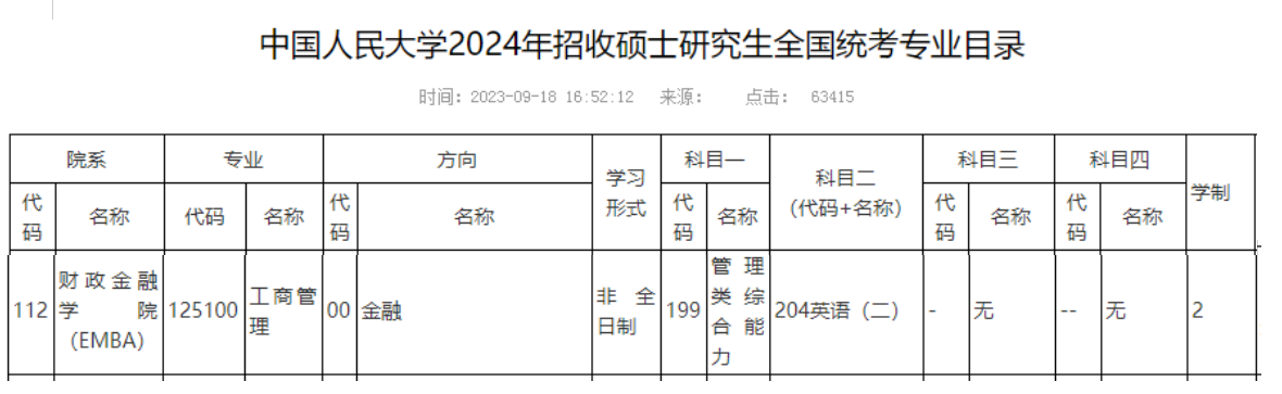 中国人民大学2024年工商管理硕士(MBA)招生简章