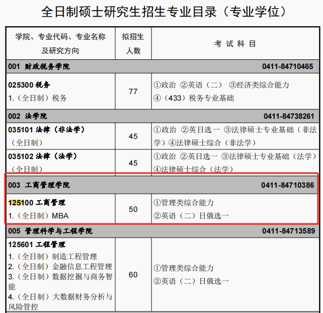 东北财经大学2024年MBA招生简章