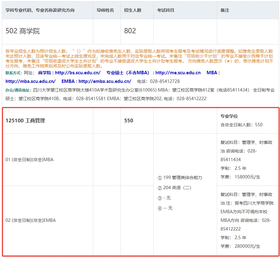 四川大学2024年MBA工商管理硕士招生简章