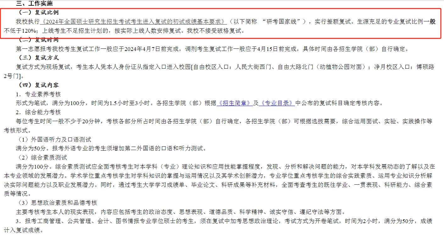 东北师范大学2024年MBA复试分数线