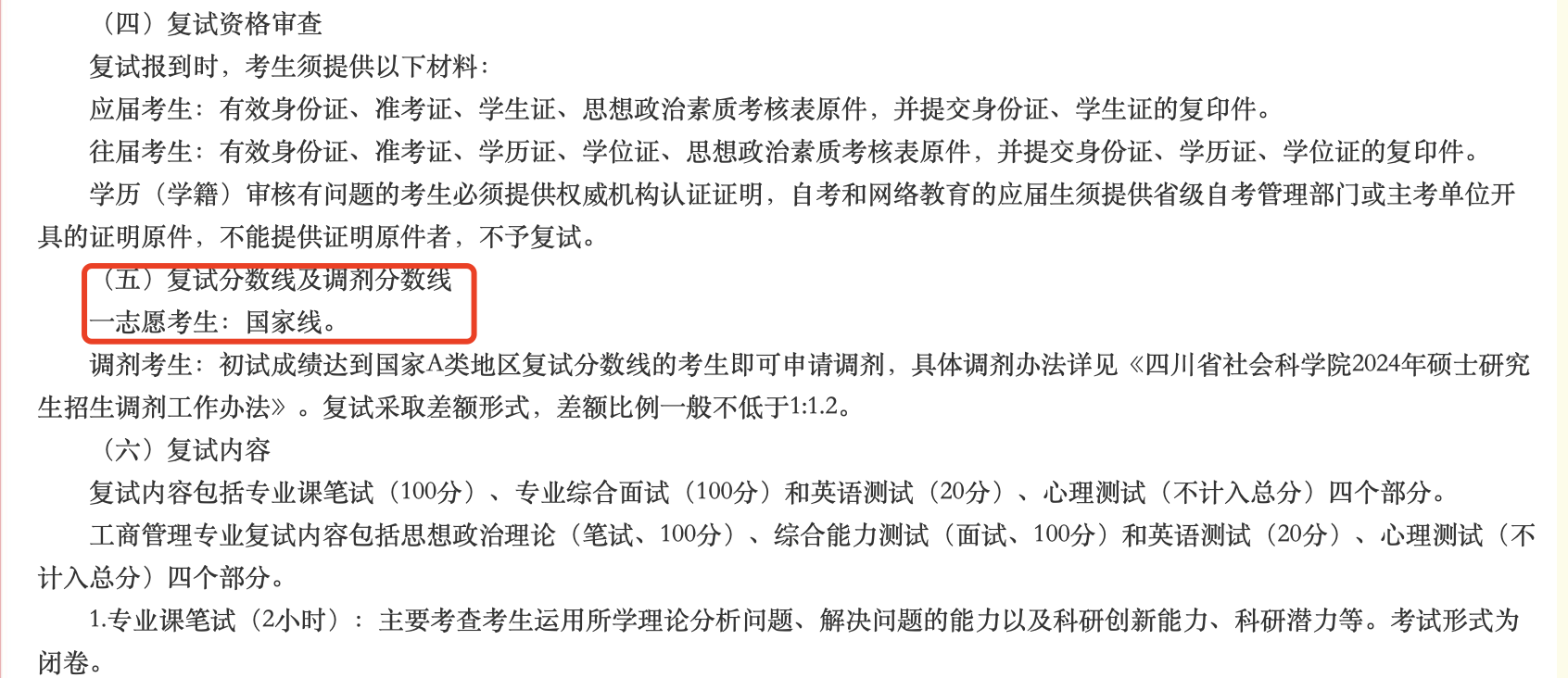 四川省社会科学院2024年MBA复试分数线